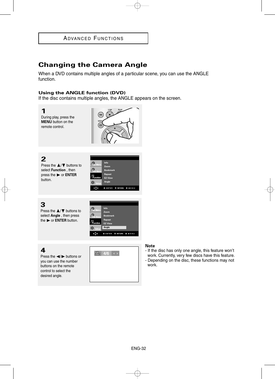 Changing the camera angle | Samsung DVD-HD860 User Manual | Page 32 / 64