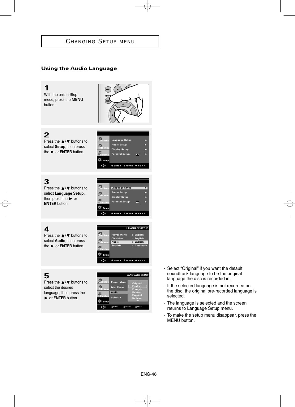 Eng-46 using the audio language | Samsung DVD-HD860 User Manual | Page 46 / 64