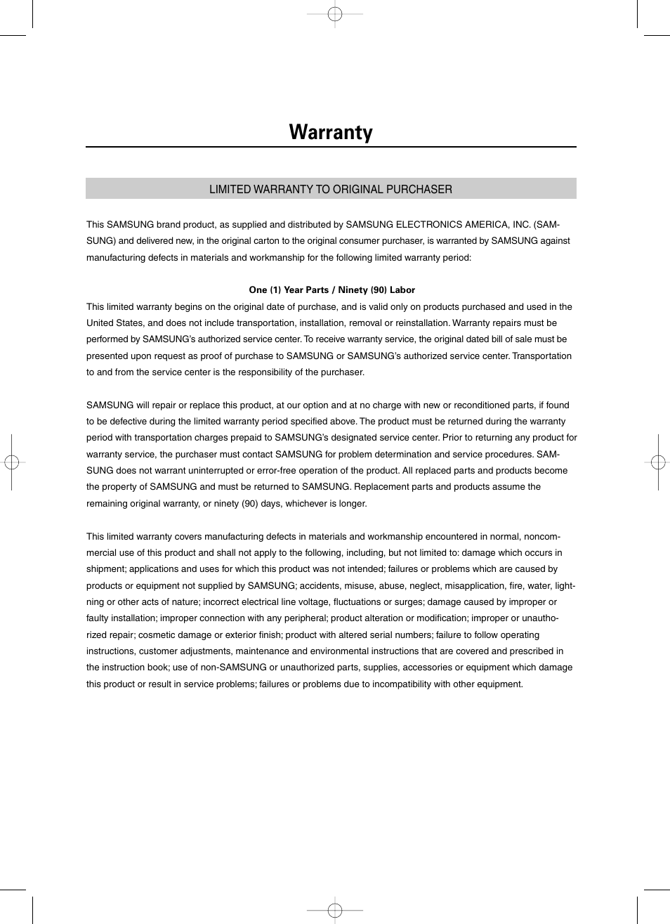 Warranty | Samsung DVD-HD860 User Manual | Page 63 / 64