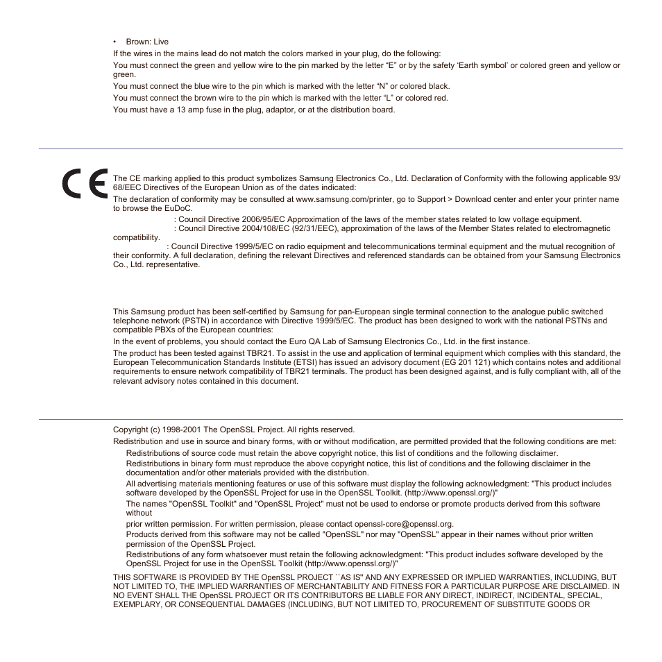 Declaration of conformity (european countries), Openssl license | Samsung SCX-6545N Series User Manual | Page 10 / 190