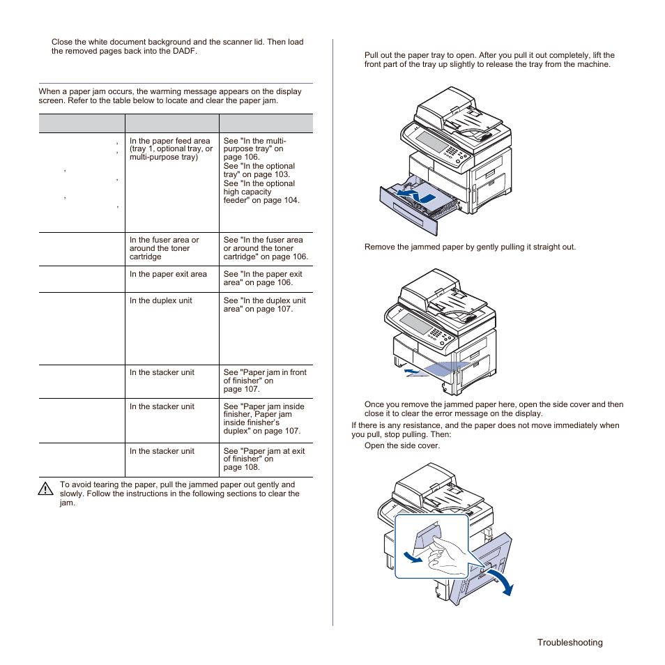 Clearing paper jams, In the tray 1, 102 clearing paper jams 102 | S occurred. (see "clearing | Samsung SCX-6545N Series User Manual | Page 103 / 190