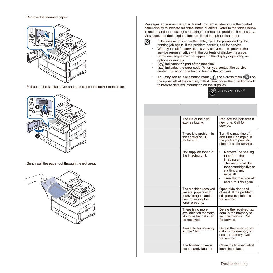 Understanding display messages, 108 understanding display messages, Ge. (see | Understanding display messages" on, See "paper jam at exit, Of finisher" on | Samsung SCX-6545N Series User Manual | Page 109 / 190