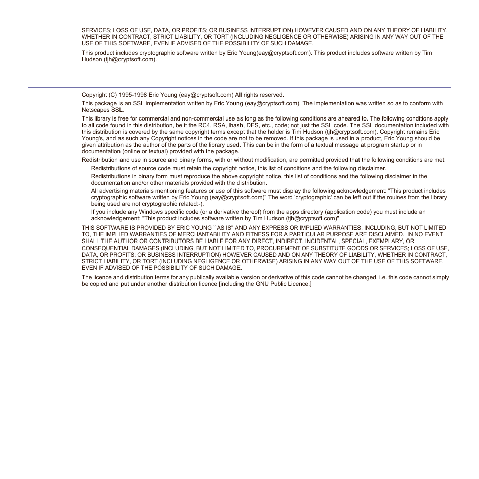 Original ssleay license | Samsung SCX-6545N Series User Manual | Page 11 / 190