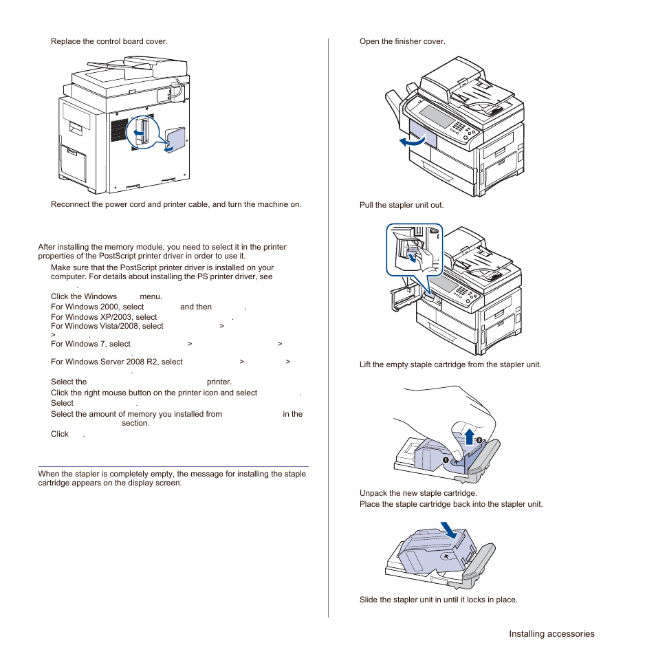 Replacing the stapler, 124 replacing the stapler, See "replacing the | Or. (see "replacing, The stapler" on | Samsung SCX-6545N Series User Manual | Page 125 / 190