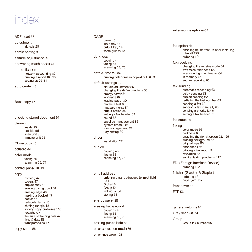 Index | Samsung SCX-6545N Series User Manual | Page 133 / 190