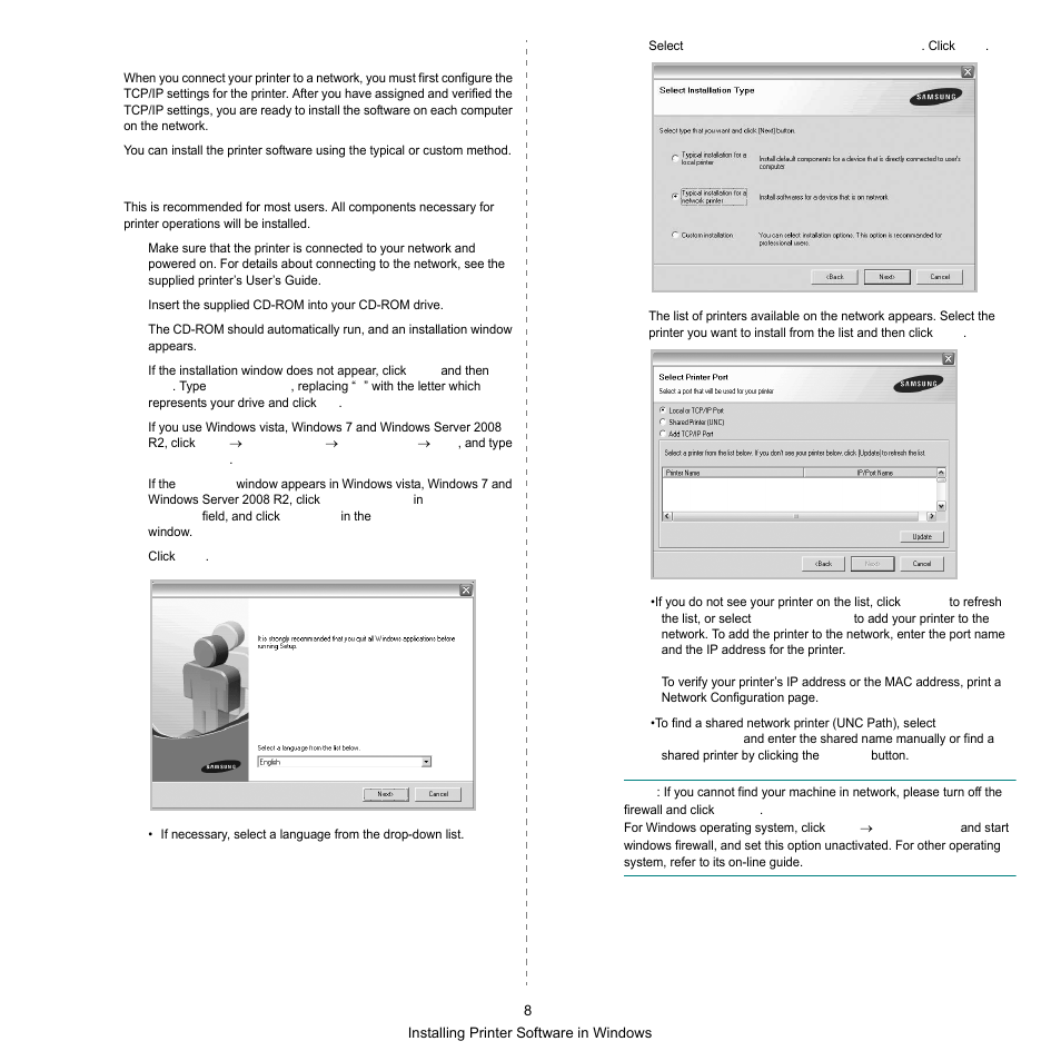 Installing software for network printing | Samsung SCX-6545N Series User Manual | Page 148 / 190