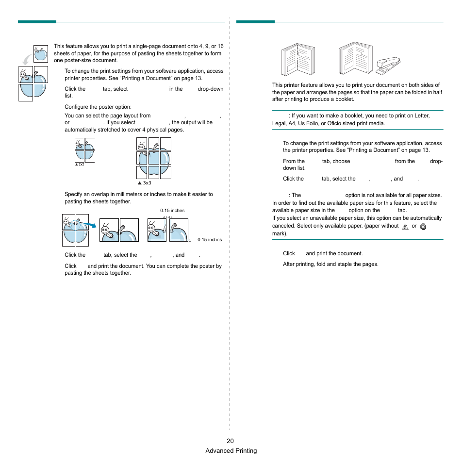 Printing posters, Printing booklets | Samsung SCX-6545N Series User Manual | Page 160 / 190