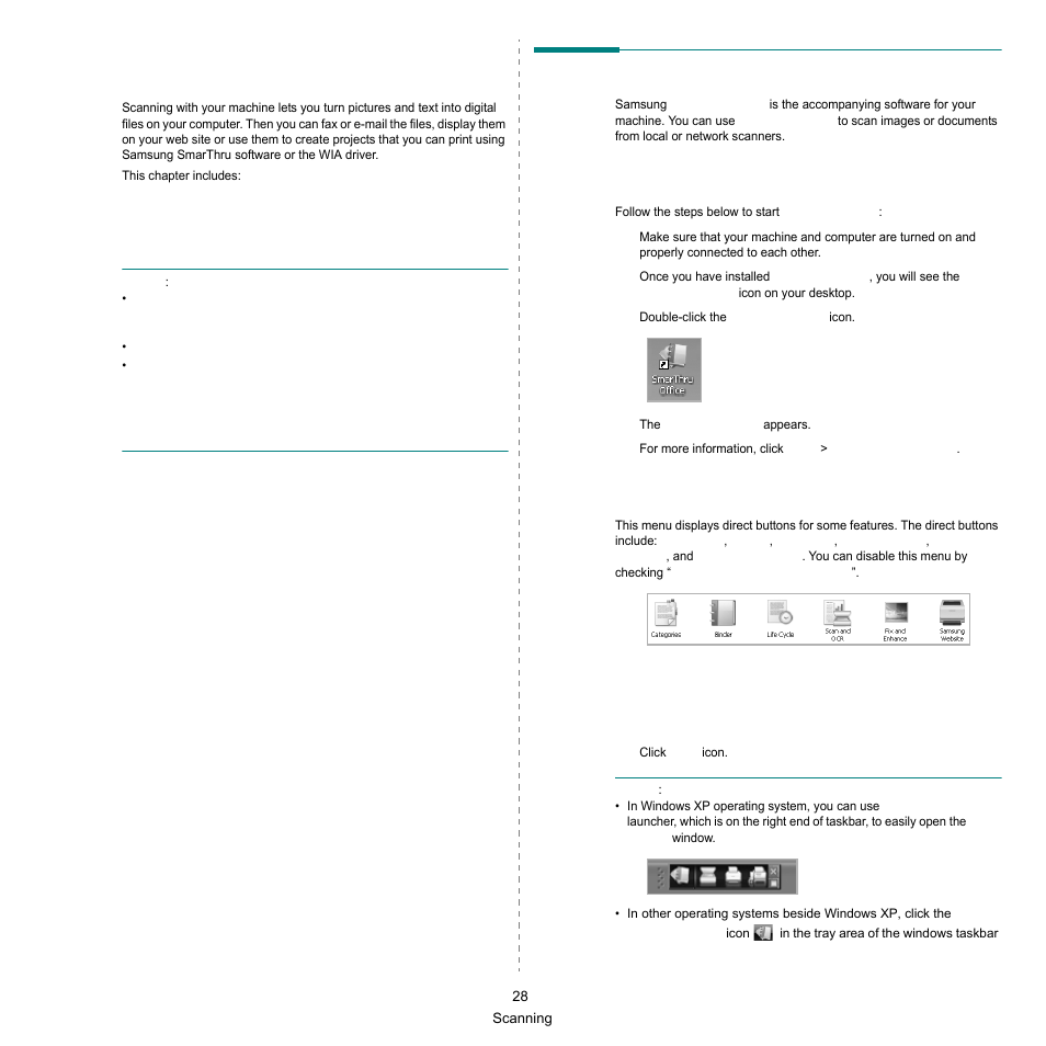 Scanning, Scanning using smarthru office, Starting smarthru office | Quick start guide, Using smarthru office | Samsung SCX-6545N Series User Manual | Page 168 / 190