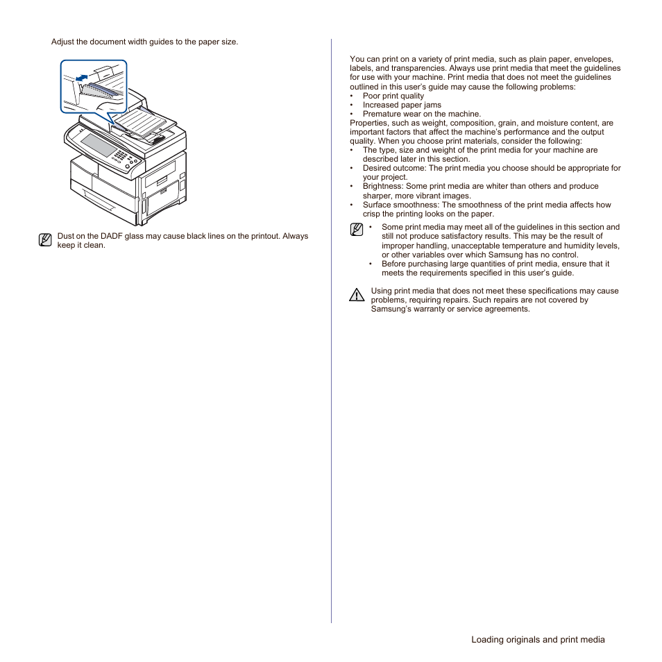 Selecting print media | Samsung SCX-6545N Series User Manual | Page 35 / 190