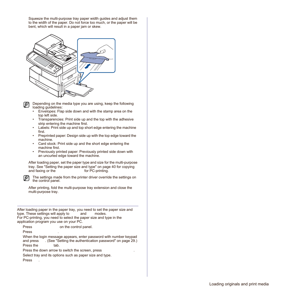 Setting the paper size and type | Samsung SCX-6545N Series User Manual | Page 41 / 190