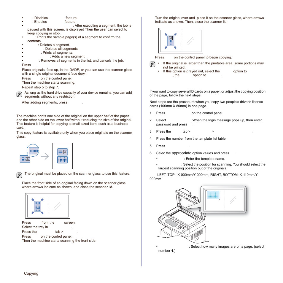 Id card copying, Copying id with the manual id copy option | Samsung SCX-6545N Series User Manual | Page 46 / 190