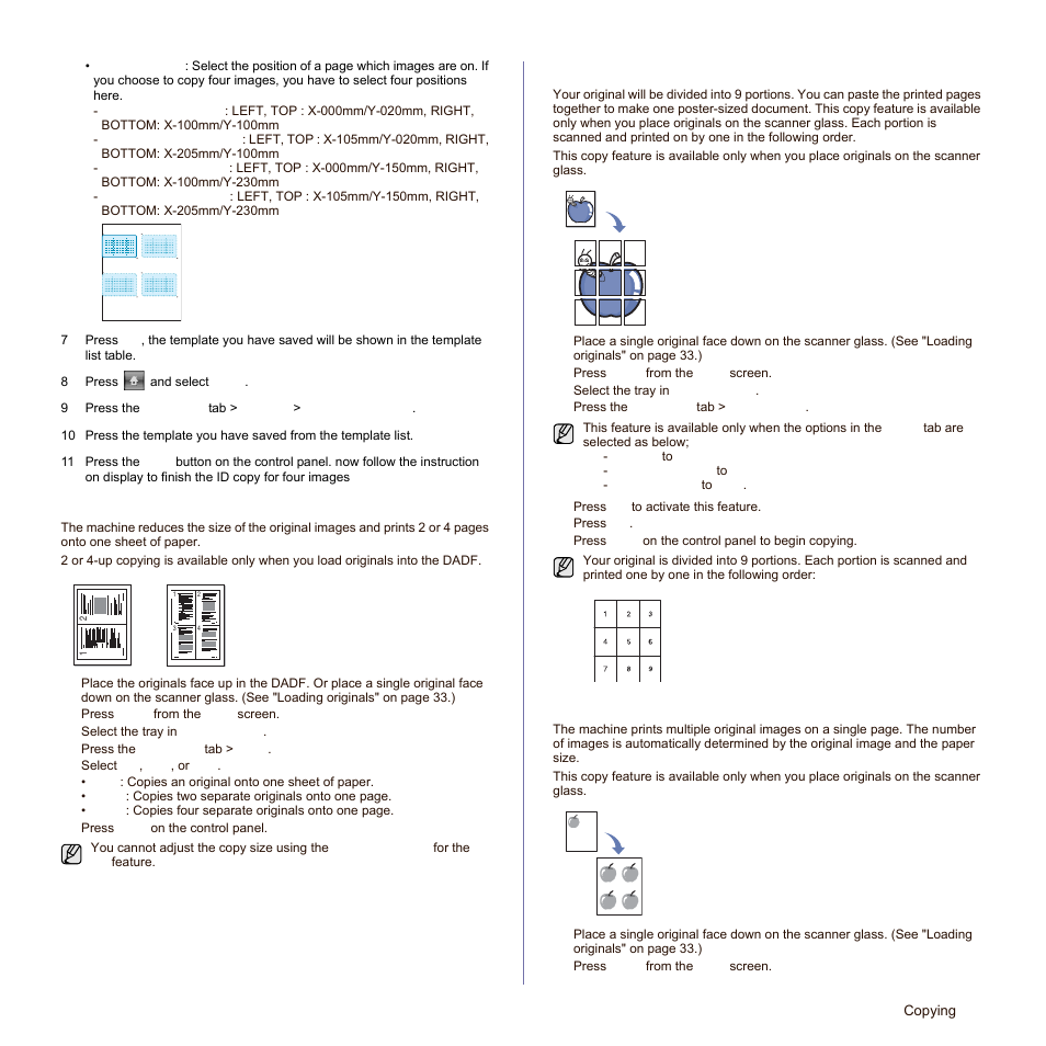 Up or 4-up copying (n-up), Poster copying, Clone copying | Samsung SCX-6545N Series User Manual | Page 47 / 190