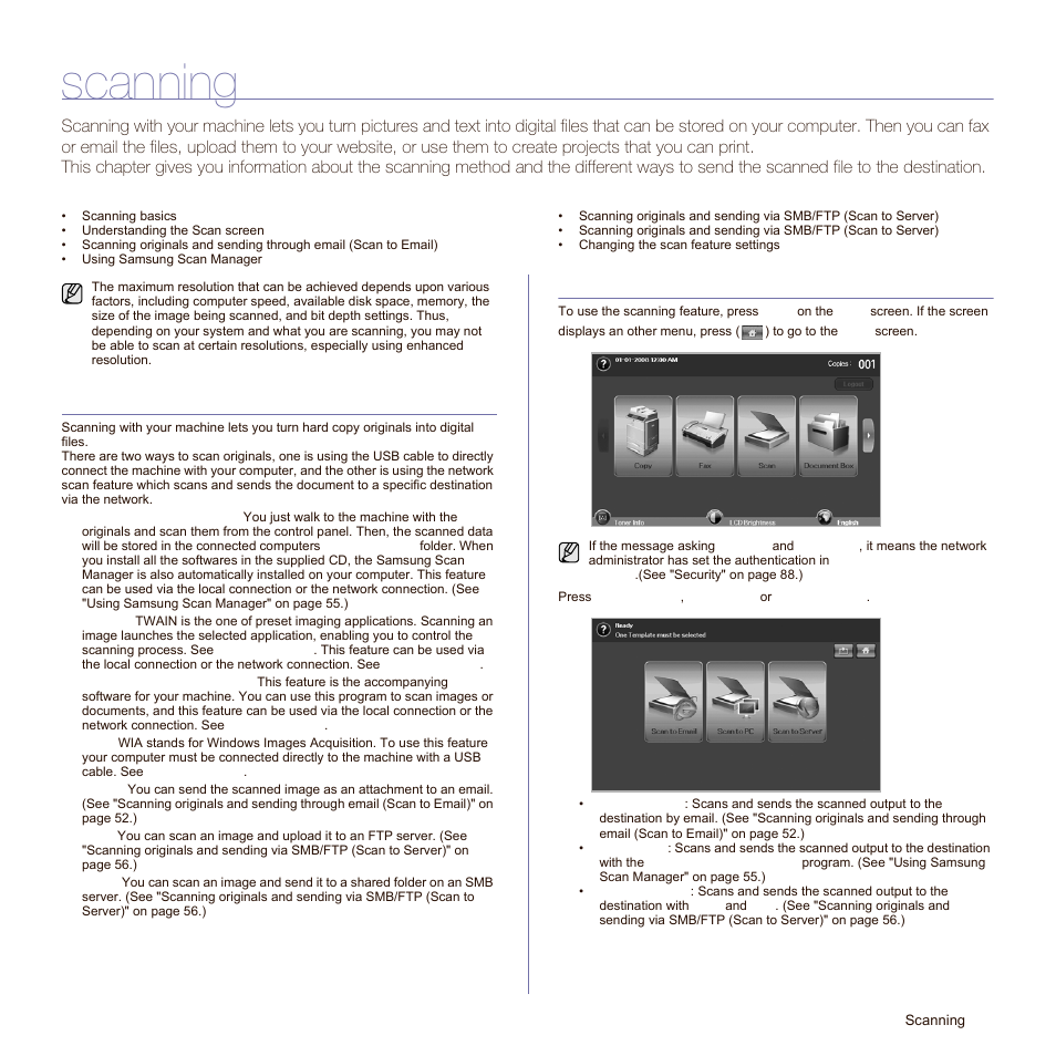 Scanning, Scanning basics, Understanding the scan screen | Understanding the sca | Samsung SCX-6545N Series User Manual | Page 51 / 190