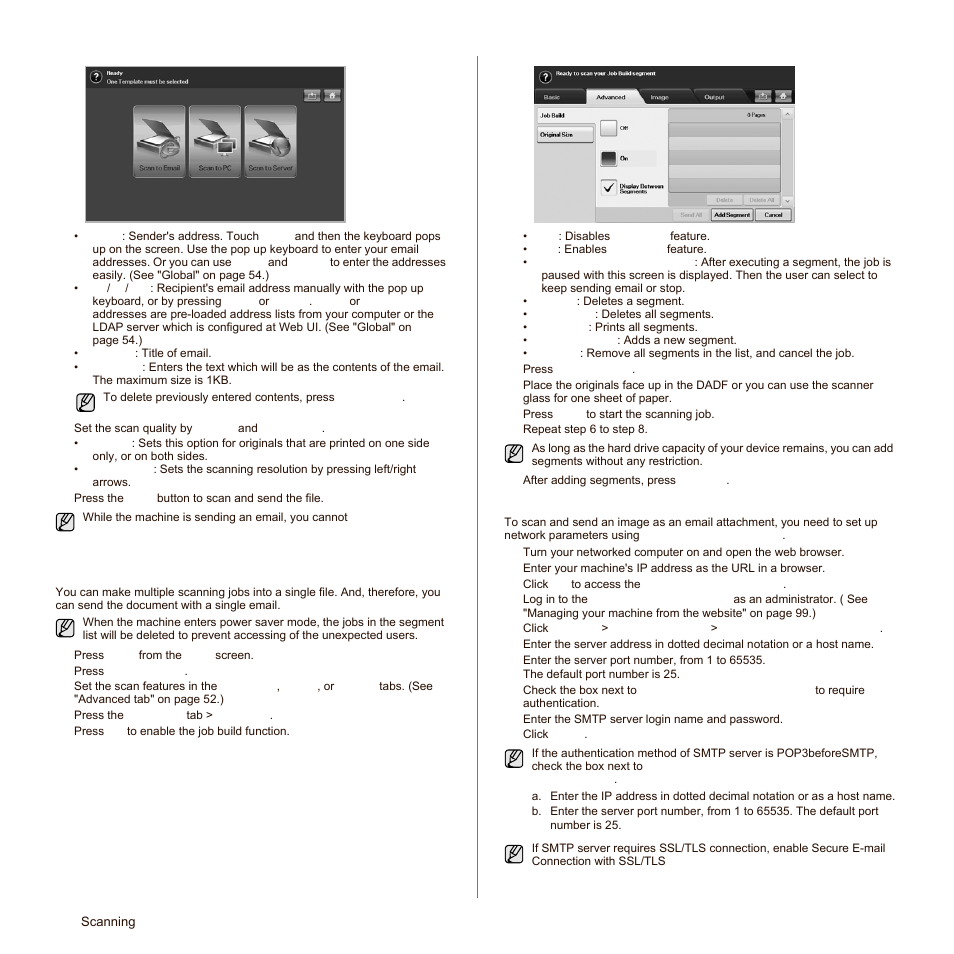 Setting up an email account, See "scanning | Samsung SCX-6545N Series User Manual | Page 54 / 190