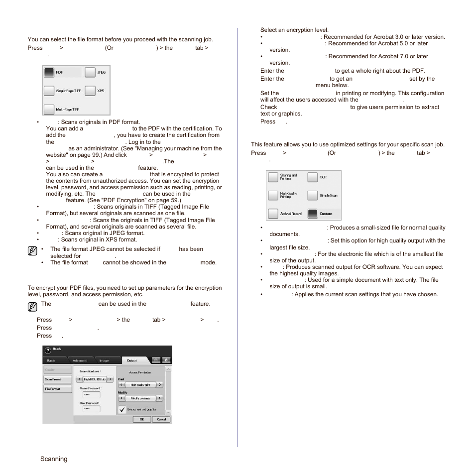 File format, Pdf encryption, Scan preset | See "file | Samsung SCX-6545N Series User Manual | Page 60 / 190
