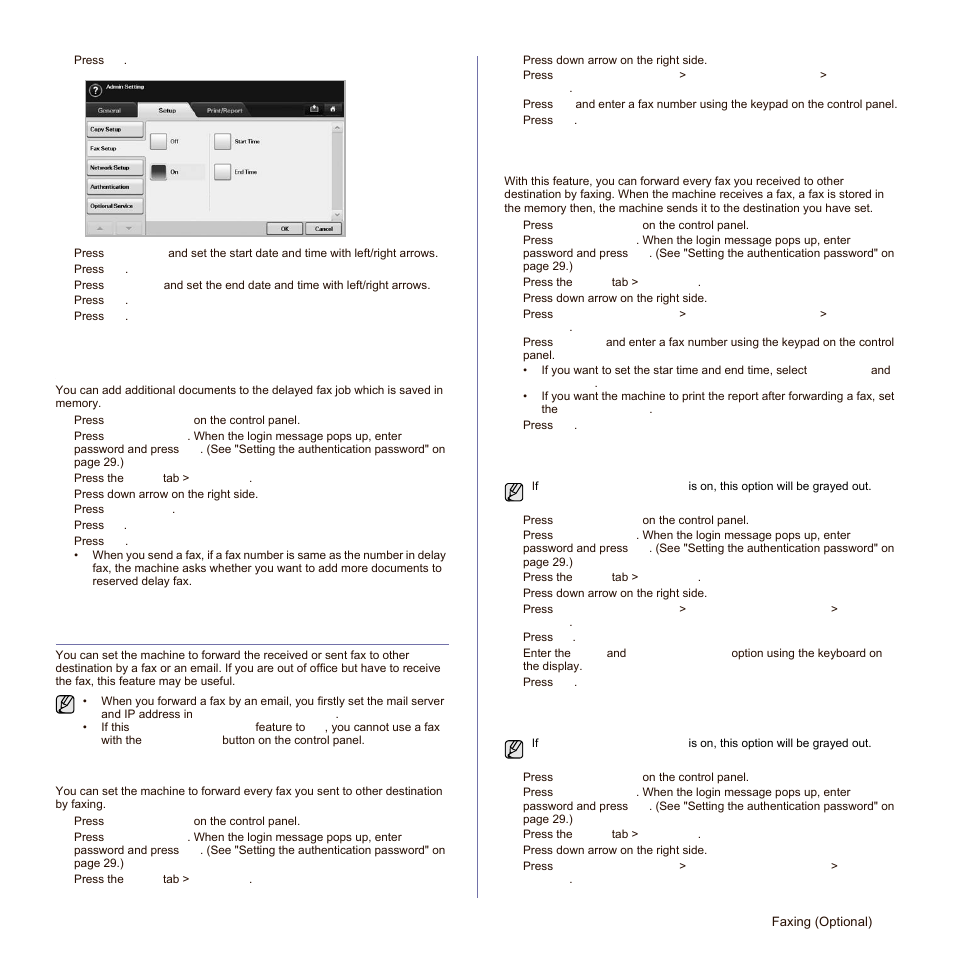 Adding documents to a reserved delay fax job, Forwarding a received fax to other destination | Samsung SCX-6545N Series User Manual | Page 71 / 190