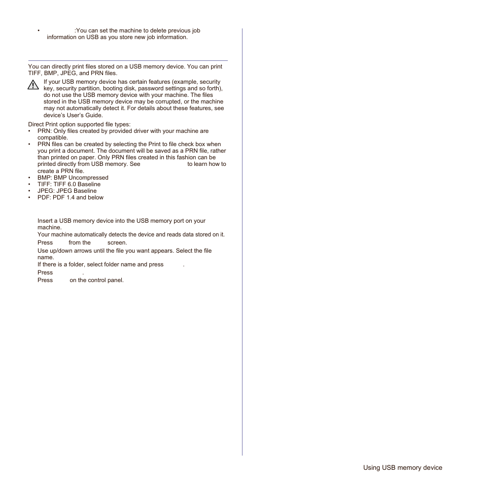 Printing from a usb memory device, To print a document from a usb memory device, S. (see | Samsung SCX-6545N Series User Manual | Page 77 / 190