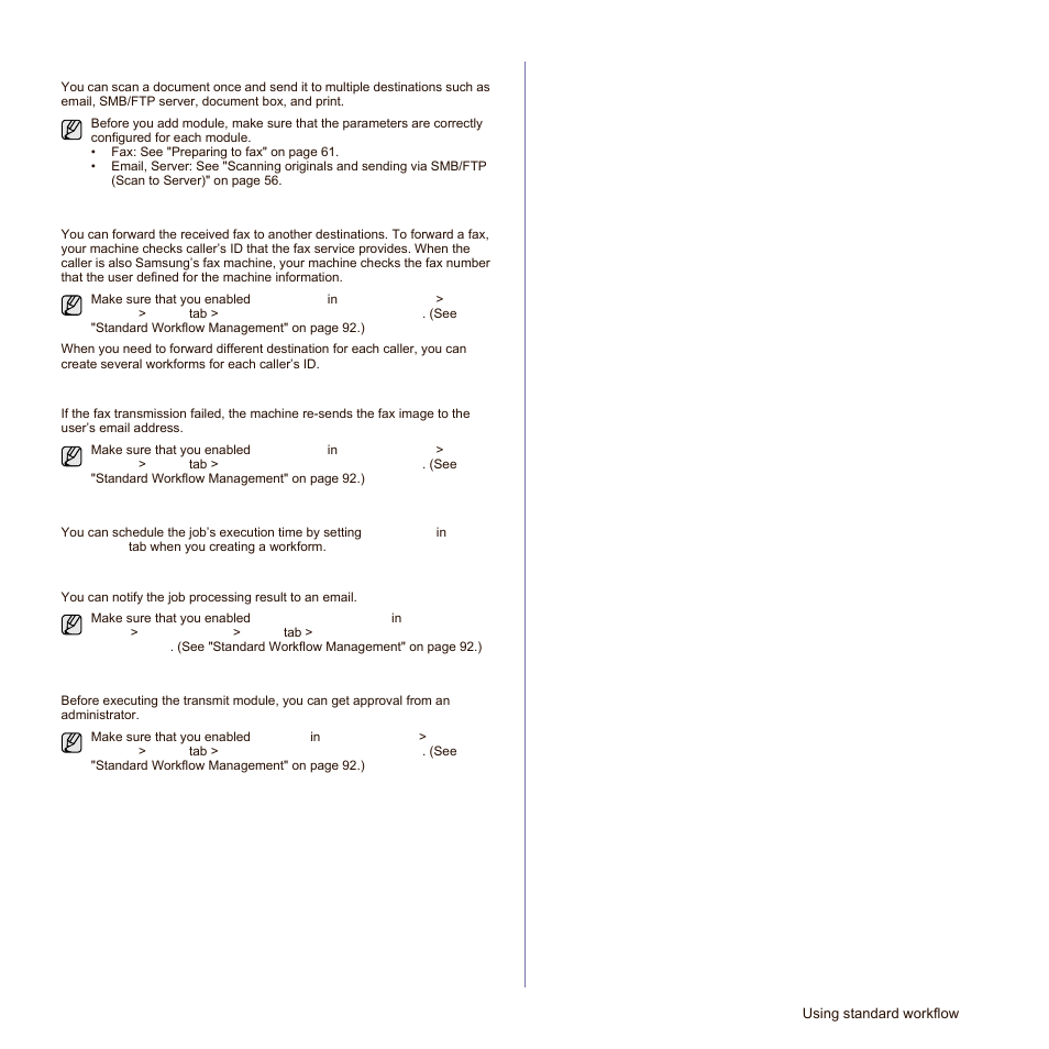 Scan to multi-destination, Fax forwarding, Auto redirection | Delayed start feature, Notification feature, Approval feature | Samsung SCX-6545N Series User Manual | Page 83 / 190