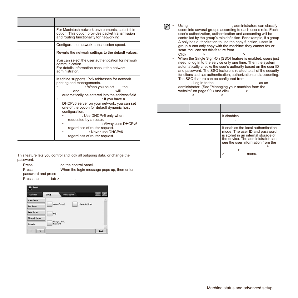 Security, Access control | Samsung SCX-6545N Series User Manual | Page 89 / 190