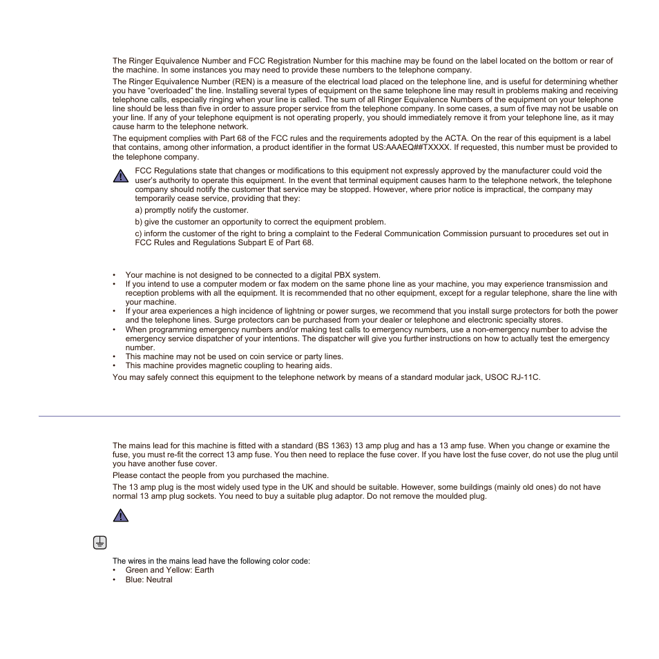 Ringer equivalence number, Replacing the fitted plug (for uk only) | Samsung SCX-6545N Series User Manual | Page 9 / 190