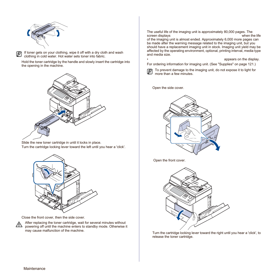 Maintaining the imaging unit, Expected cartridge life, Replacing the imaging unit | Ne. (see "replacing the imaging unit" on | Samsung SCX-6545N Series User Manual | Page 98 / 190