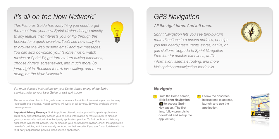 It’s all on the now network, Gps navigation | Samsung BOLD 9650 User Manual | Page 2 / 5