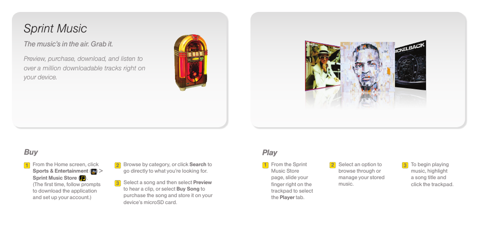 Sprint music, Play buy | Samsung BOLD 9650 User Manual | Page 3 / 5