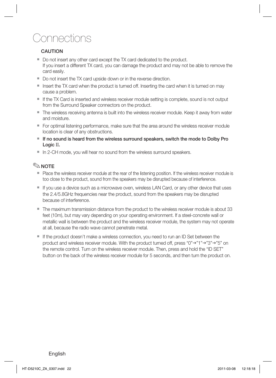 Connections | Samsung HT-D5210C User Manual | Page 22 / 78