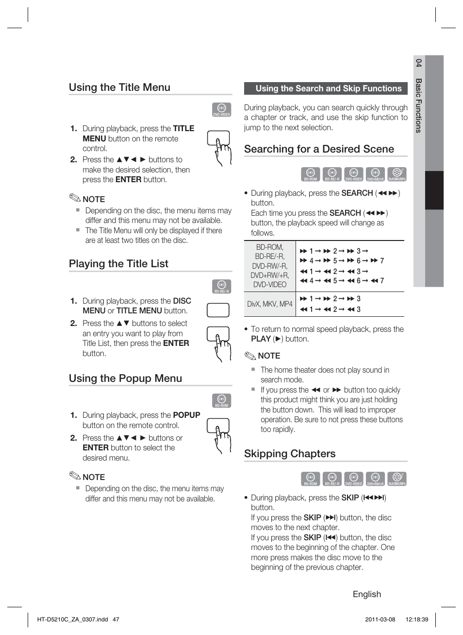 Using the search and skip functions, Hzzyx | Samsung HT-D5210C User Manual | Page 47 / 78