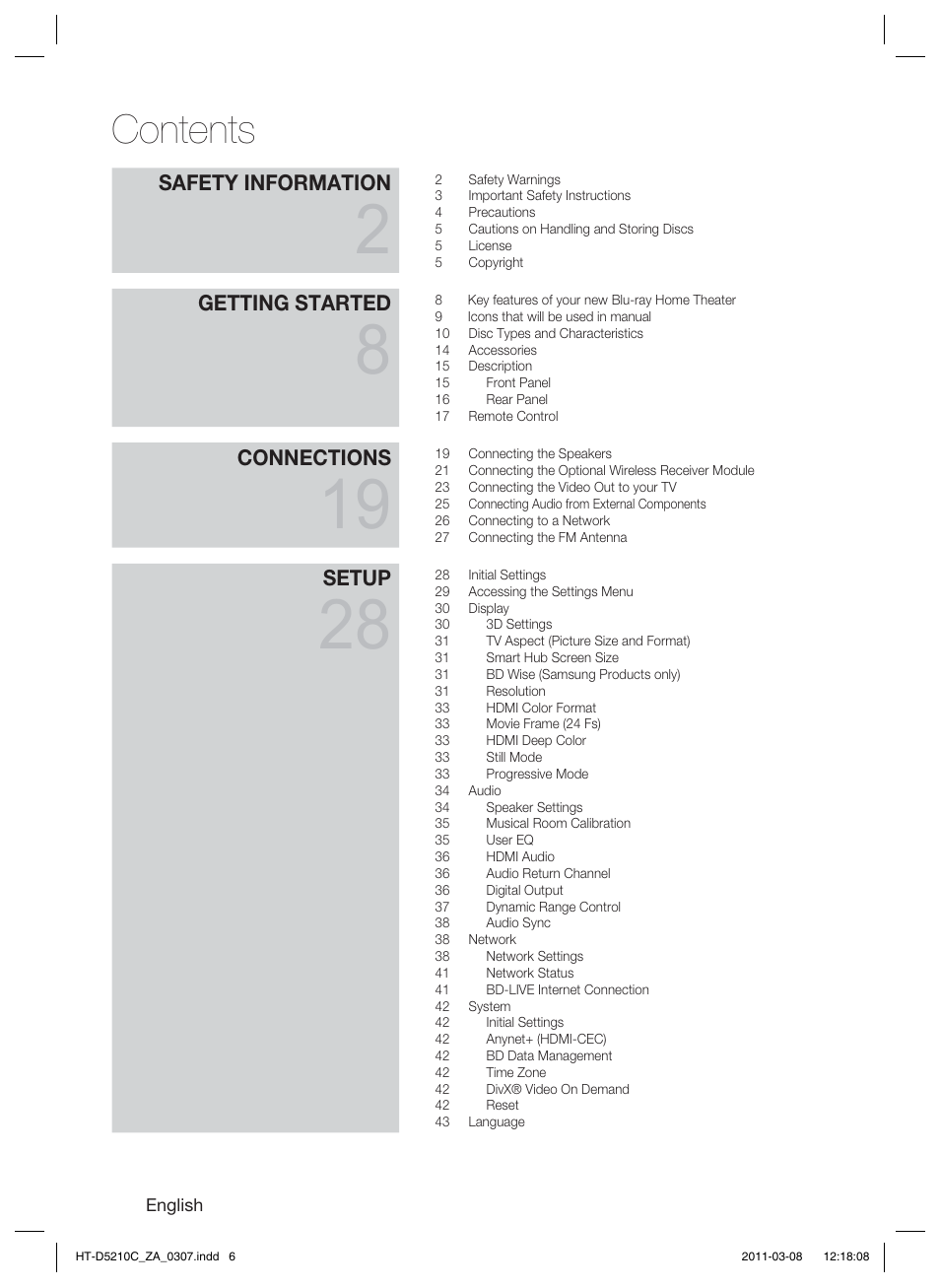 Samsung HT-D5210C User Manual | Page 6 / 78