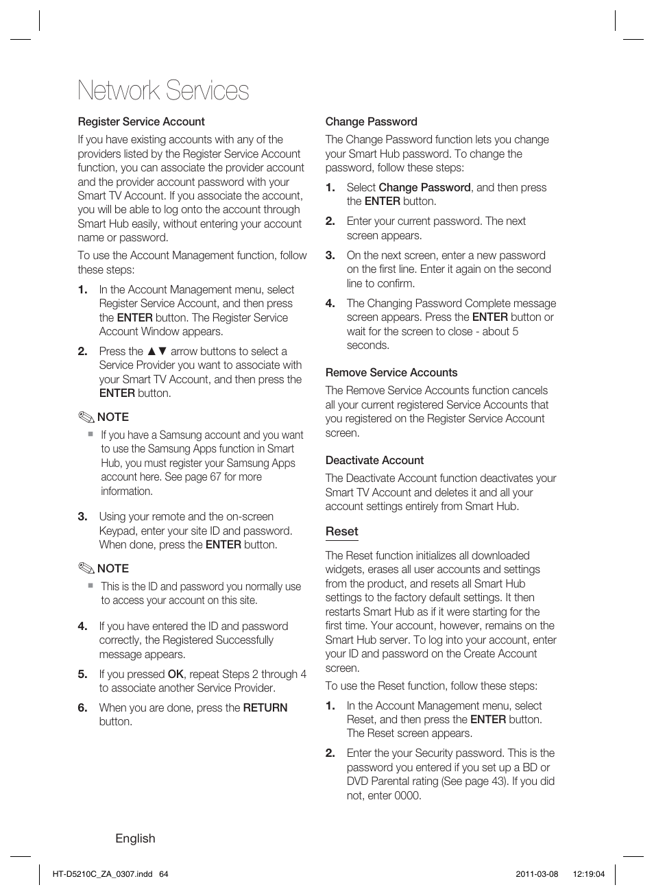 Network services | Samsung HT-D5210C User Manual | Page 64 / 78