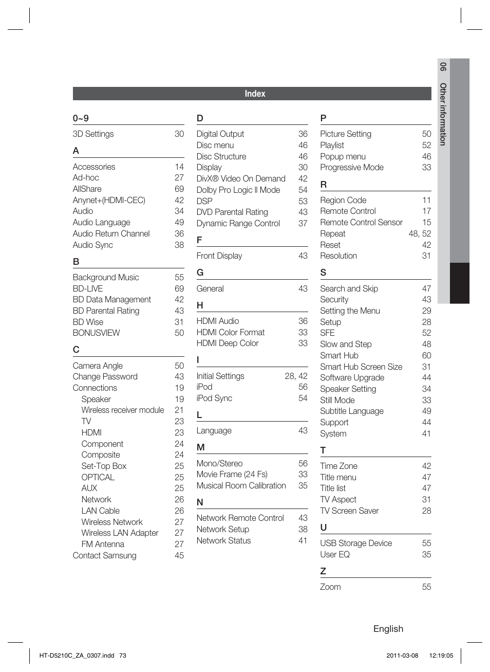 Samsung HT-D5210C User Manual | Page 73 / 78