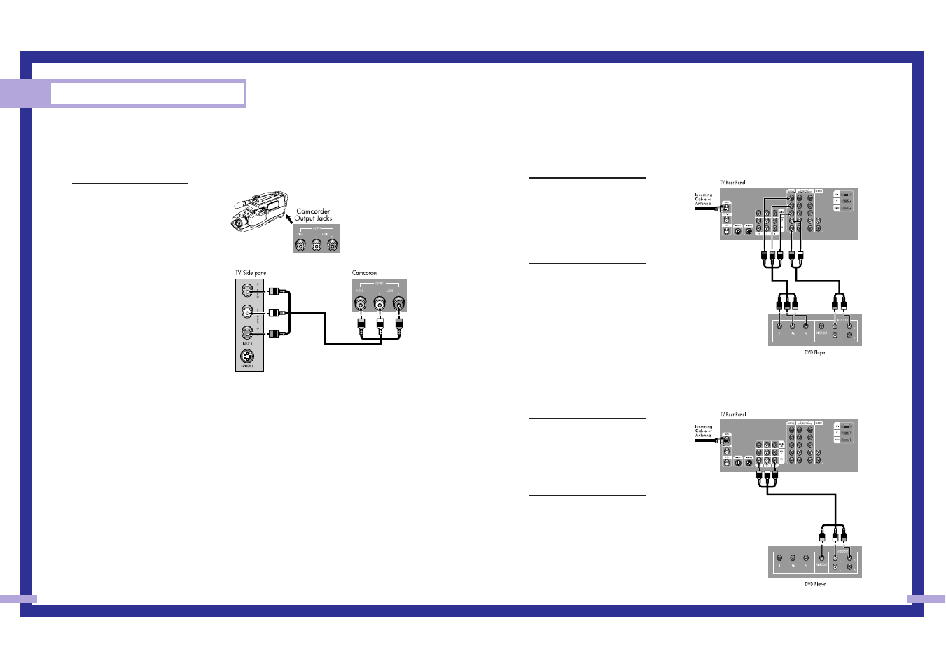 Connections, Connecting a dvd player, Connecting a camcorder | Samsung Tantus HLM 437W User Manual | Page 13 / 46