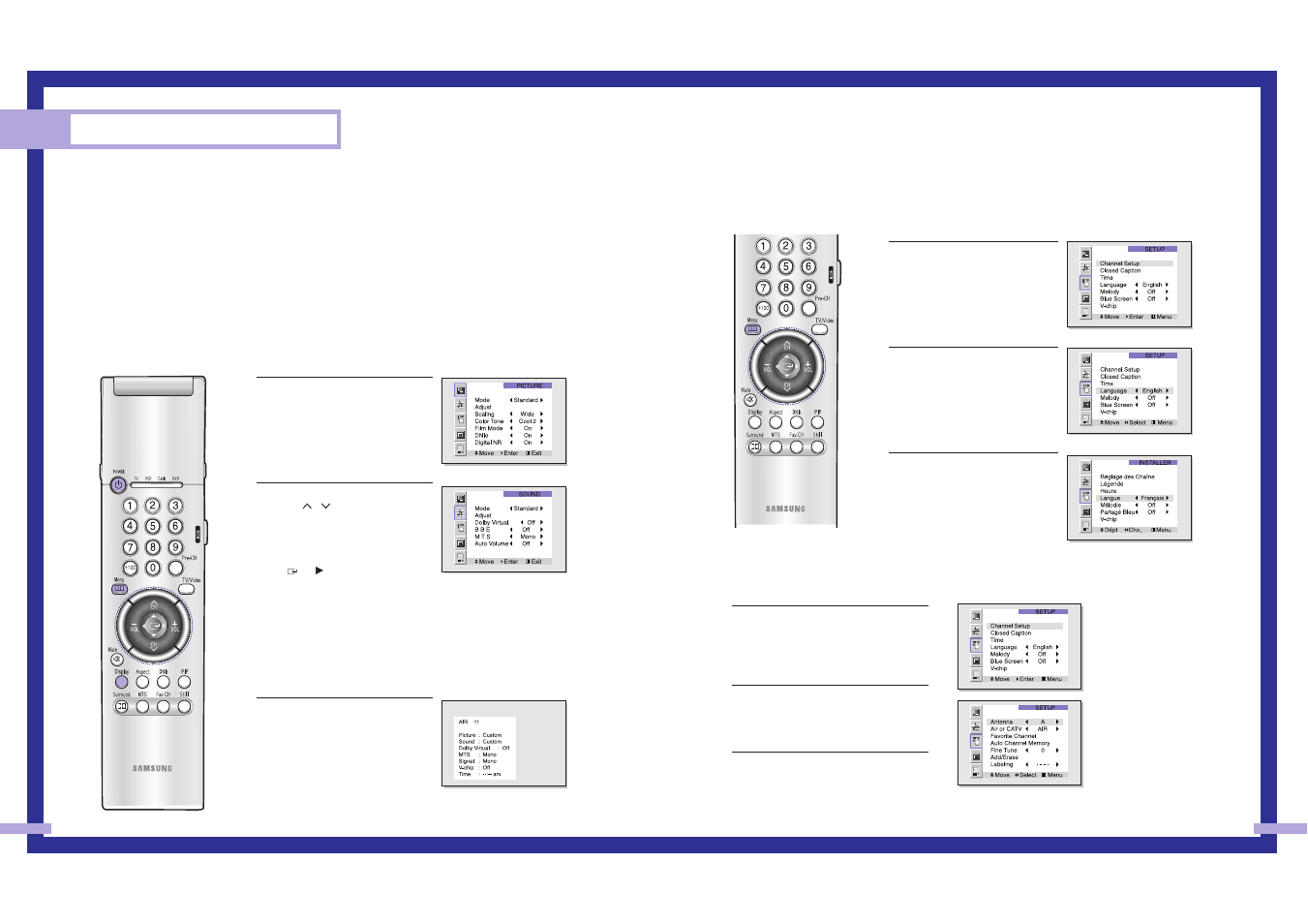 Operation, Turning the tv on and off, Viewing the menus and displays | Selecting the menu language, Selecting the antenna input | Samsung Tantus HLM 437W User Manual | Page 16 / 46