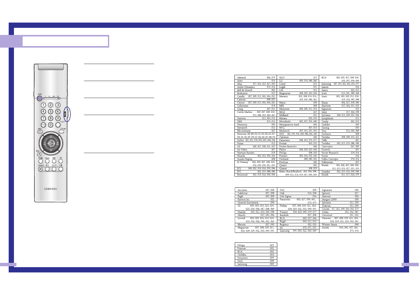 Special features, Remote control codes | Samsung Tantus HLM 437W User Manual | Page 26 / 46