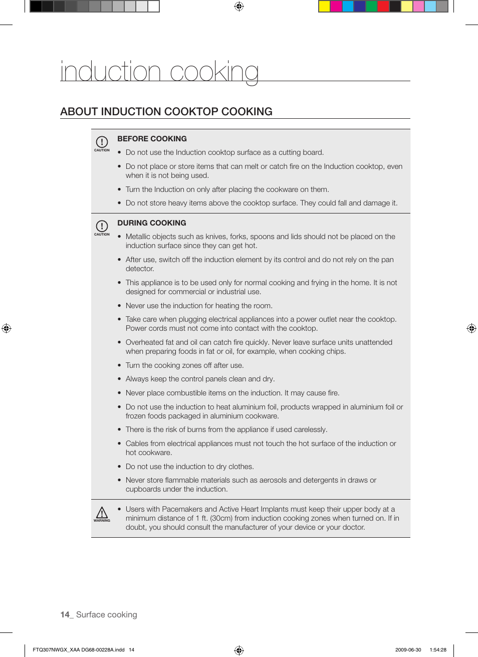 Induction cooking, About induction cooktop cooking | Samsung FTQ307 User Manual | Page 14 / 68