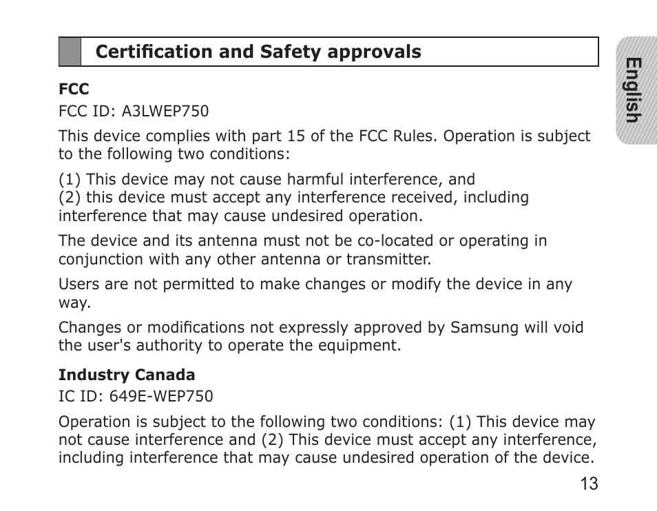 English | Samsung WEP750 User Manual | Page 16 / 19