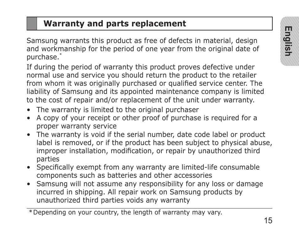 English | Samsung WEP750 User Manual | Page 18 / 19