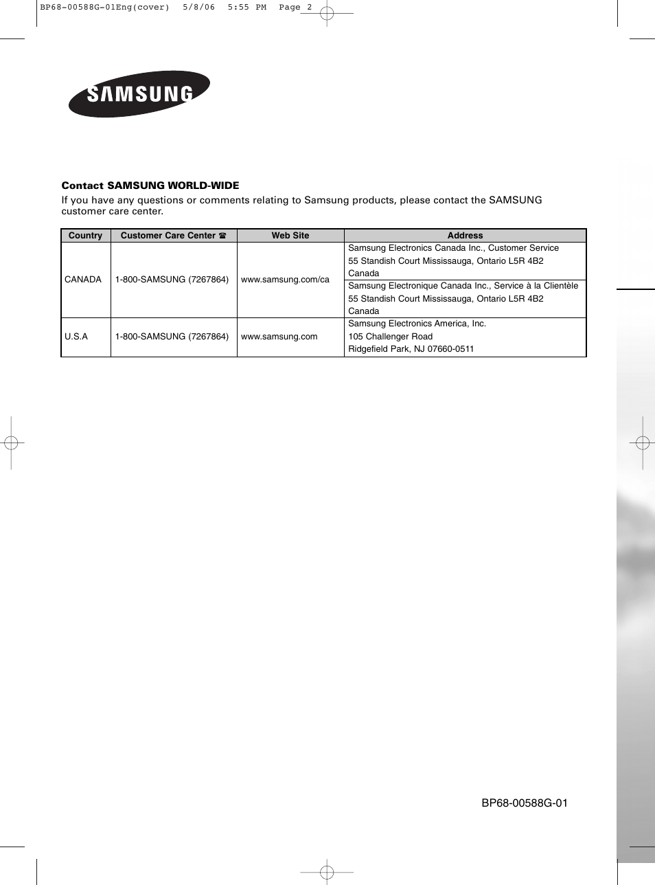 Samsung HL-S6167W User Manual | Page 116 / 116