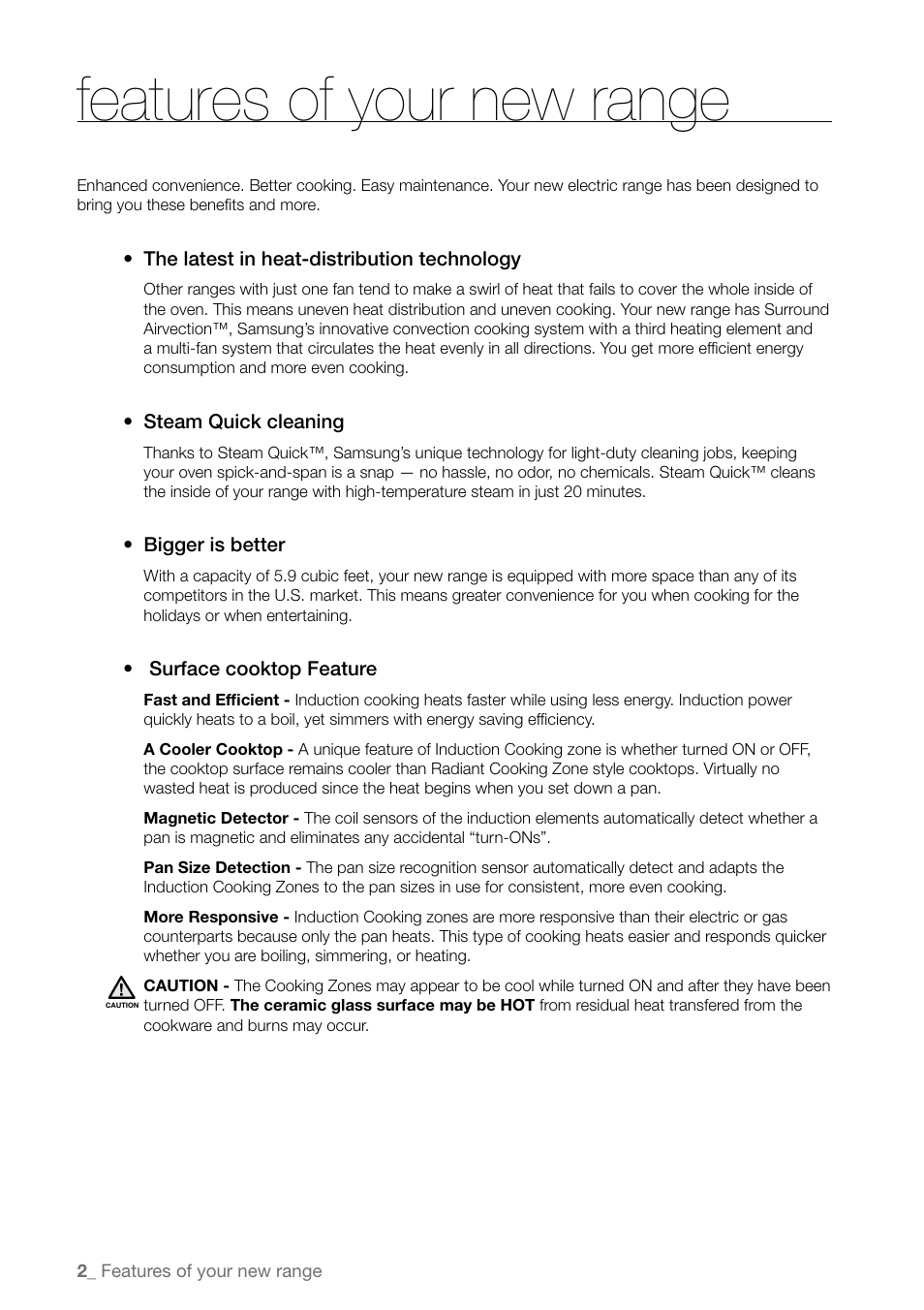 Features of your new range | Samsung FE-N500** User Manual | Page 2 / 72