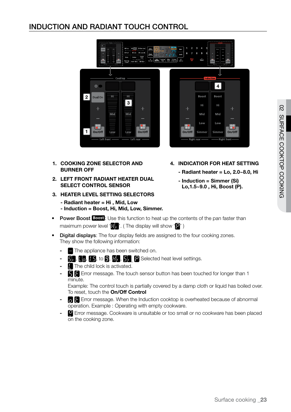 Induction and radiant touch control | Samsung FE-N500** User Manual | Page 23 / 72