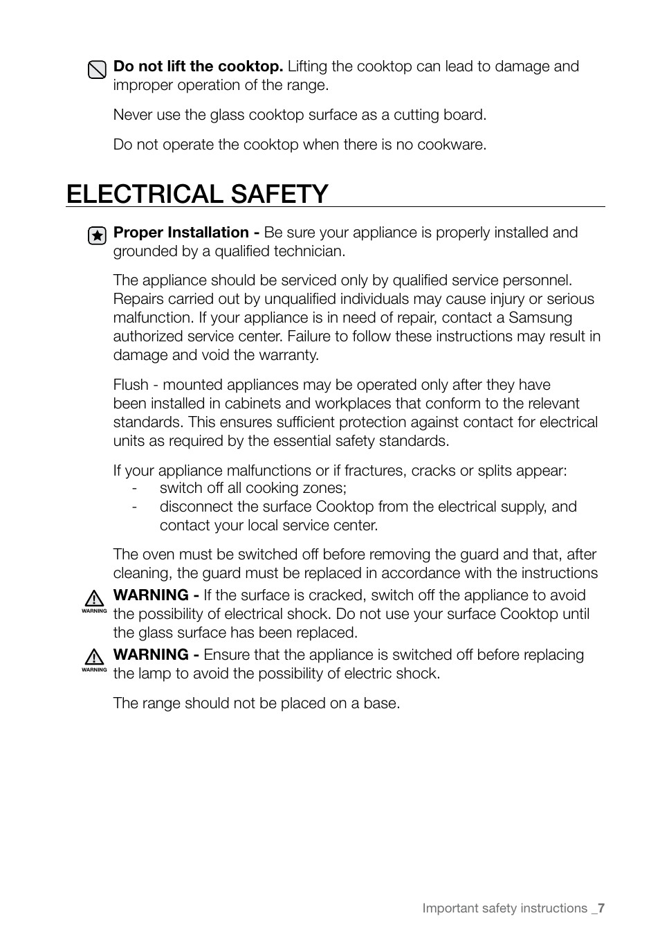 Electrical safety | Samsung FE-N500** User Manual | Page 7 / 72