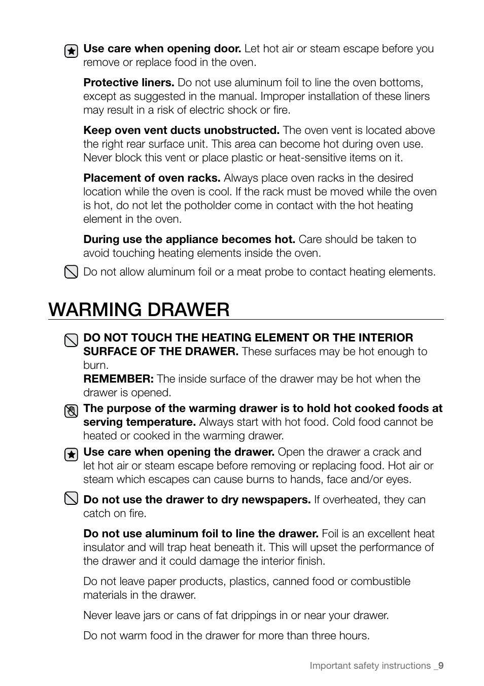 Warming drawer | Samsung FE-N500** User Manual | Page 9 / 72