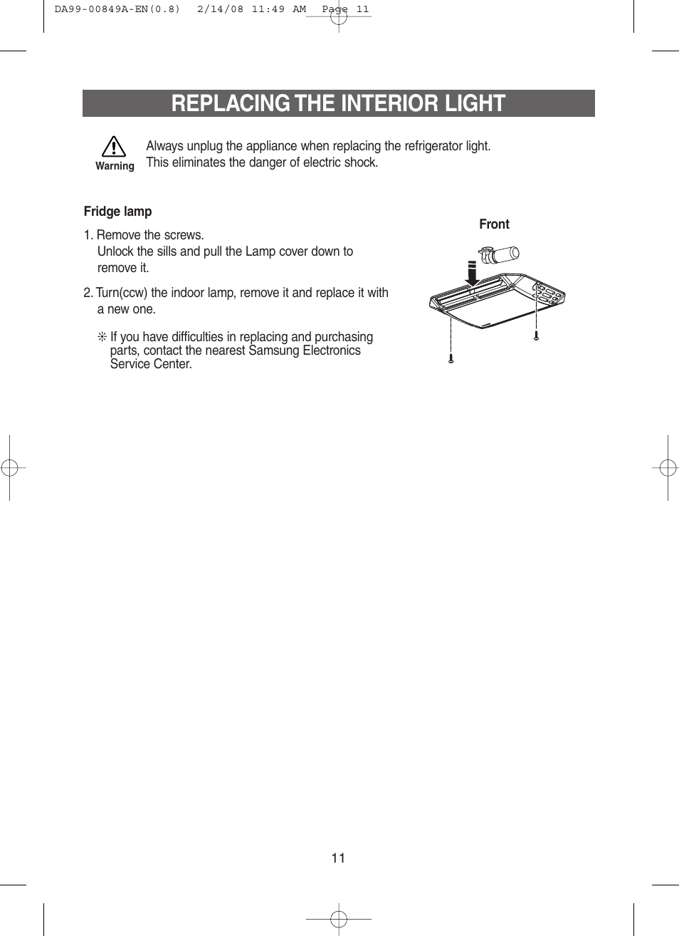 Replacing the interior light | Samsung DA99-00849A User Manual | Page 11 / 16