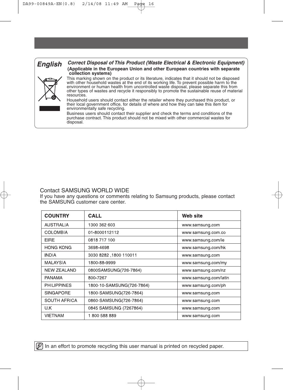 English | Samsung DA99-00849A User Manual | Page 16 / 16