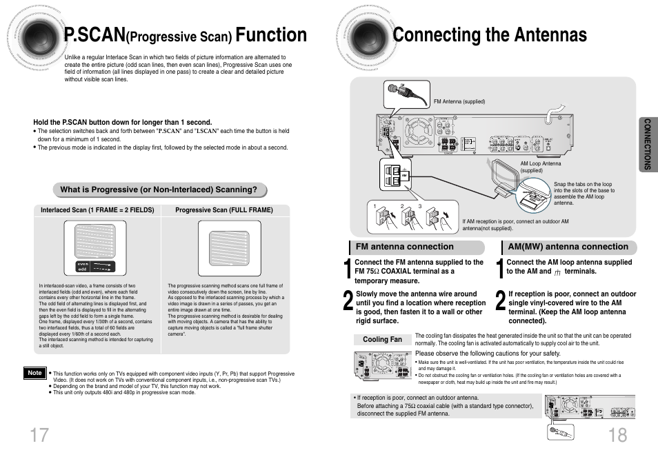 P.scan(progressive scan) function, Connecting the antennas, P.scan | Function, Progressive scan) | Samsung HT-DB660 User Manual | Page 10 / 38