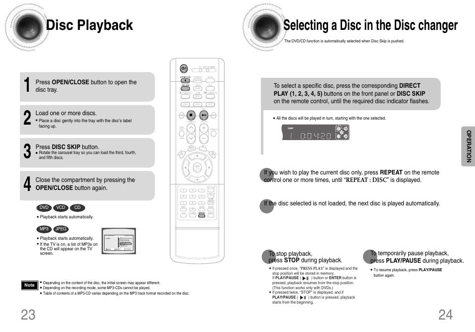 Disc playback, Selecting a disc in the disc changer, 23 disc playback | Samsung HT-DB660 User Manual | Page 13 / 38