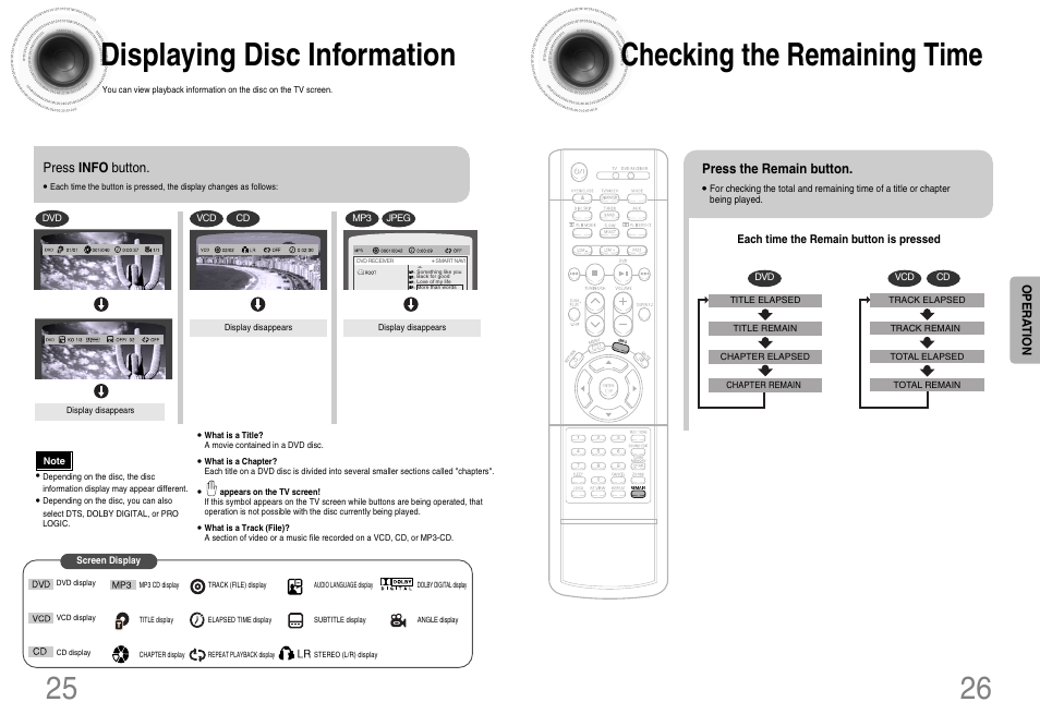 Displaying disc information, Checking the remaining time | Samsung HT-DB660 User Manual | Page 14 / 38