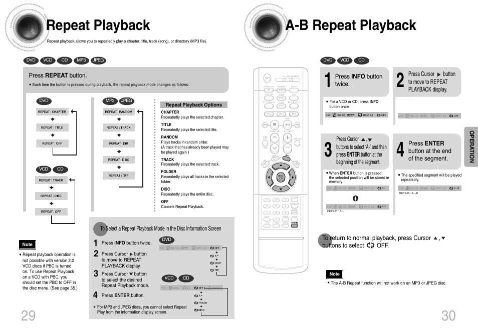 Repeat playback, A-b repeat playback, A-b repeat playback 30 | Samsung HT-DB660 User Manual | Page 16 / 38