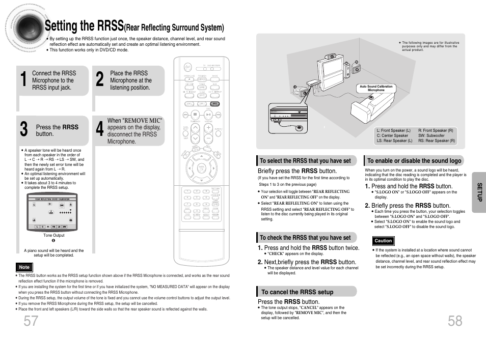 Setting the rrss(rear reflecting surround system), 58 57 setting the rrss, Rear reflecting surround system) | Samsung HT-DB660 User Manual | Page 30 / 38